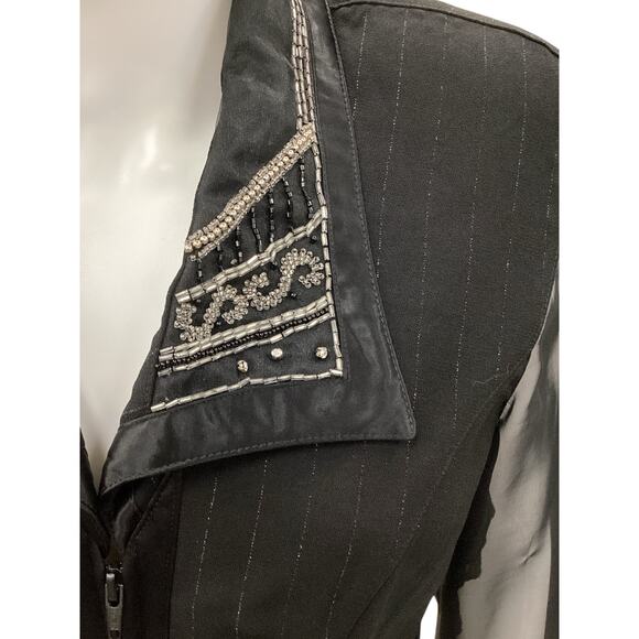 VTG Cache Set Jacket+Pants Women’s Size12 Made In USA Sheer Sleeve Beaded Collar - Picture 7 of 12